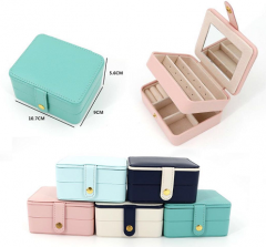 Multifunctional portable jewelry box with double tray with mirror for make up