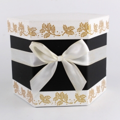 Custom Logo Beautiful Hexagon Preserved Flower Paper Cardboard Hat Box